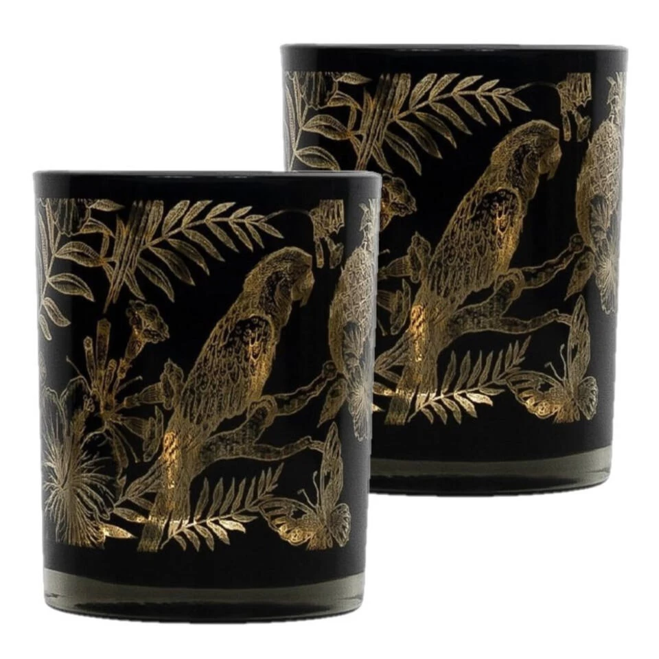 Mars & More Waxinelichthouder - Zwart - Glas - Papegaai Print - 8 Cm 2 Mars & More Waxinelichthouder - Zwart - Glas - Papegaai Print - 8 Cm - Afbeelding 2