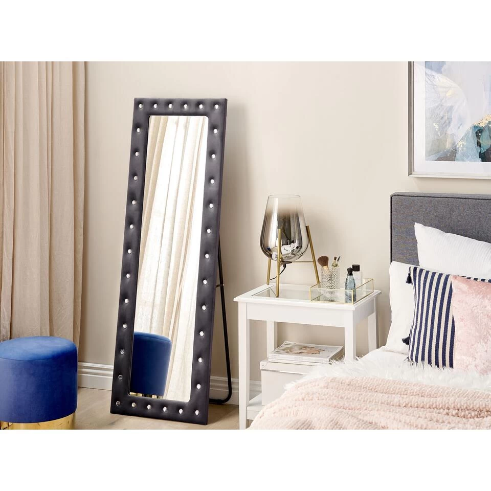 Beliani Staande Spiegel ANSOUIS - Grijs Fluweel 2 Beliani Staande Spiegel ANSOUIS - Grijs Fluweel - Afbeelding 2
