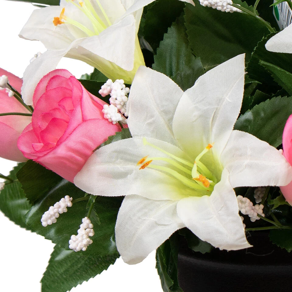 Louis Maes Kunstbloemen Lelie/roos In Pot - Wit/roze - H30 Cm 2 Louis Maes Kunstbloemen Lelie/roos In Pot - Wit/roze - H30 Cm - Afbeelding 2