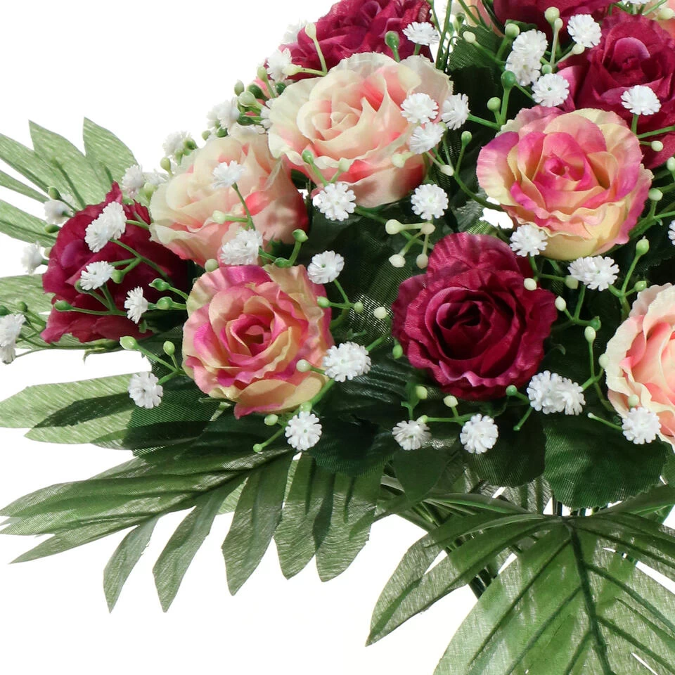 Louis Maes Kunstbloemen Boeket Rozen/gipskruid - Roze/donkerrood - H36 Cm 2 Louis Maes Kunstbloemen Boeket Rozen/gipskruid - Roze/donkerrood - H36 Cm - Afbeelding 2