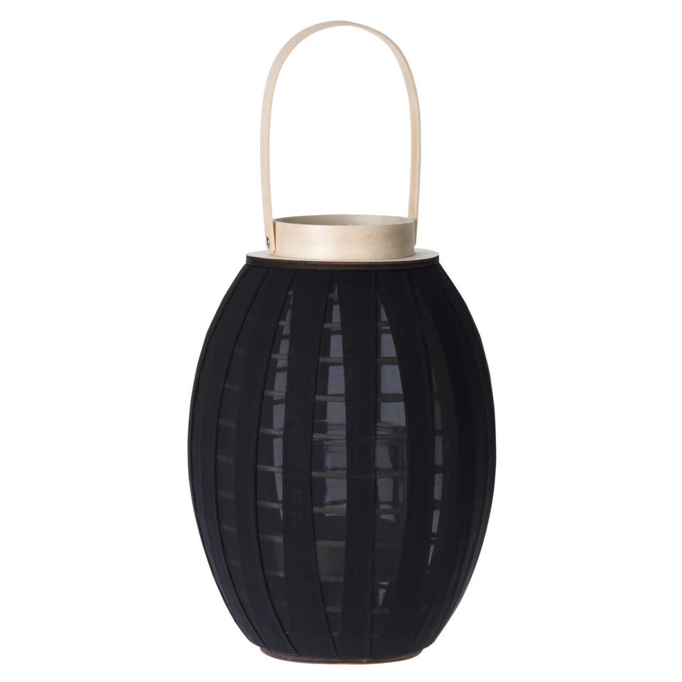 H&S Collection Lantaarn - Hout Met Stof - Zwart - 34 Cm 2 H&S Collection Lantaarn - Hout Met Stof - Zwart - 34 Cm - Afbeelding 2