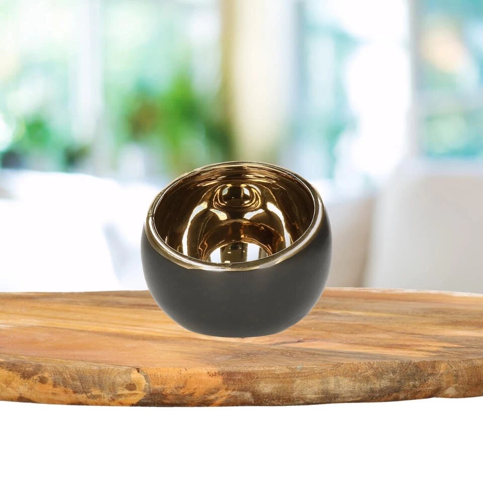 Countryfield Theelichthouder/kaarsenhouder - Zwart/goud - H9 Cm 2 Countryfield Theelichthouder/kaarsenhouder - Zwart/goud - H9 Cm - Afbeelding 2