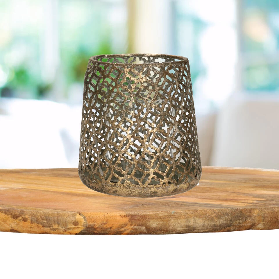 Countryfield Luxe Theelichthouder - Metaal - Brons - D12 X H13 Cm 3 Countryfield Luxe Theelichthouder - Metaal - Brons - D12 X H13 Cm - Afbeelding 3