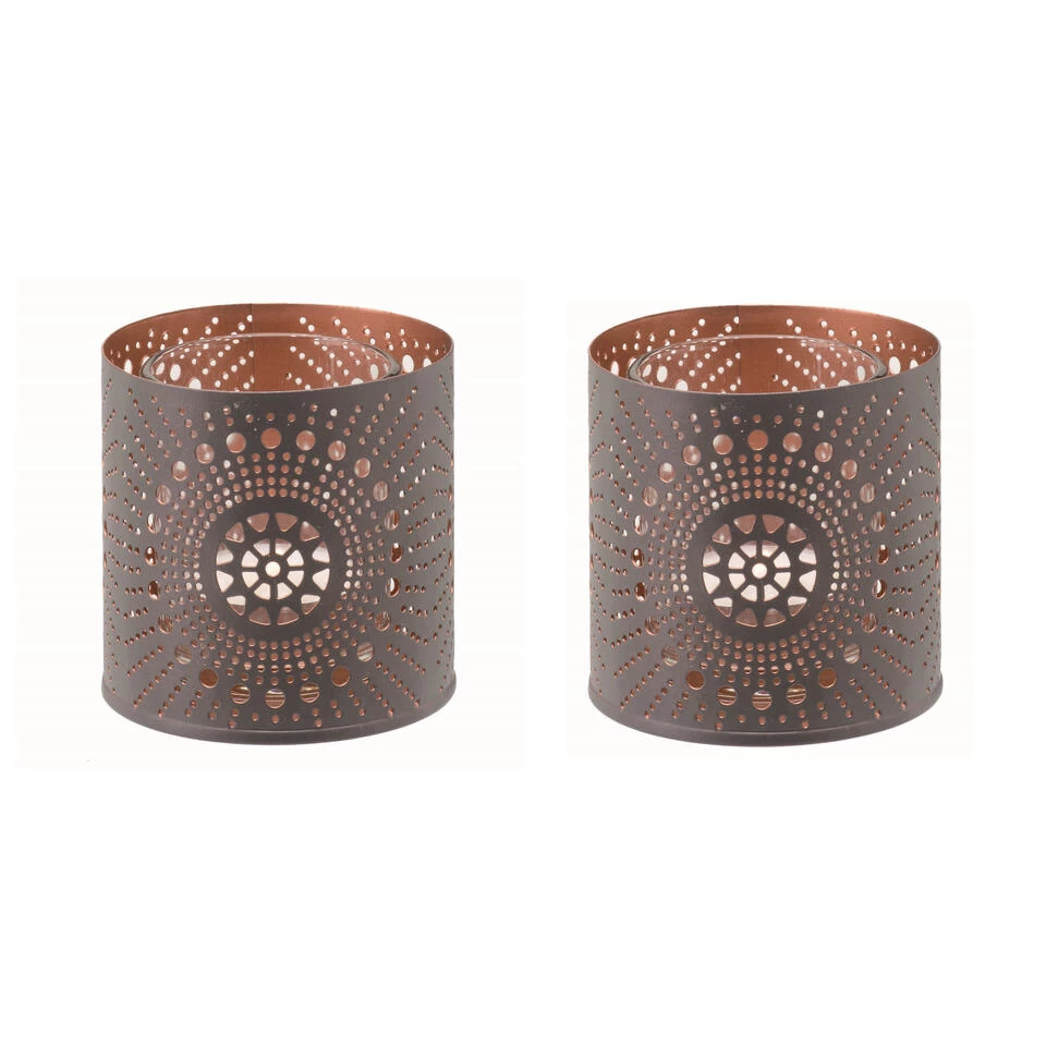 Glorex Waxinelichthouder - Metaal - Donkergrijs Met Goud - 7 Cm 2 Glorex Waxinelichthouder - Metaal - Donkergrijs Met Goud - 7 Cm - Afbeelding 2