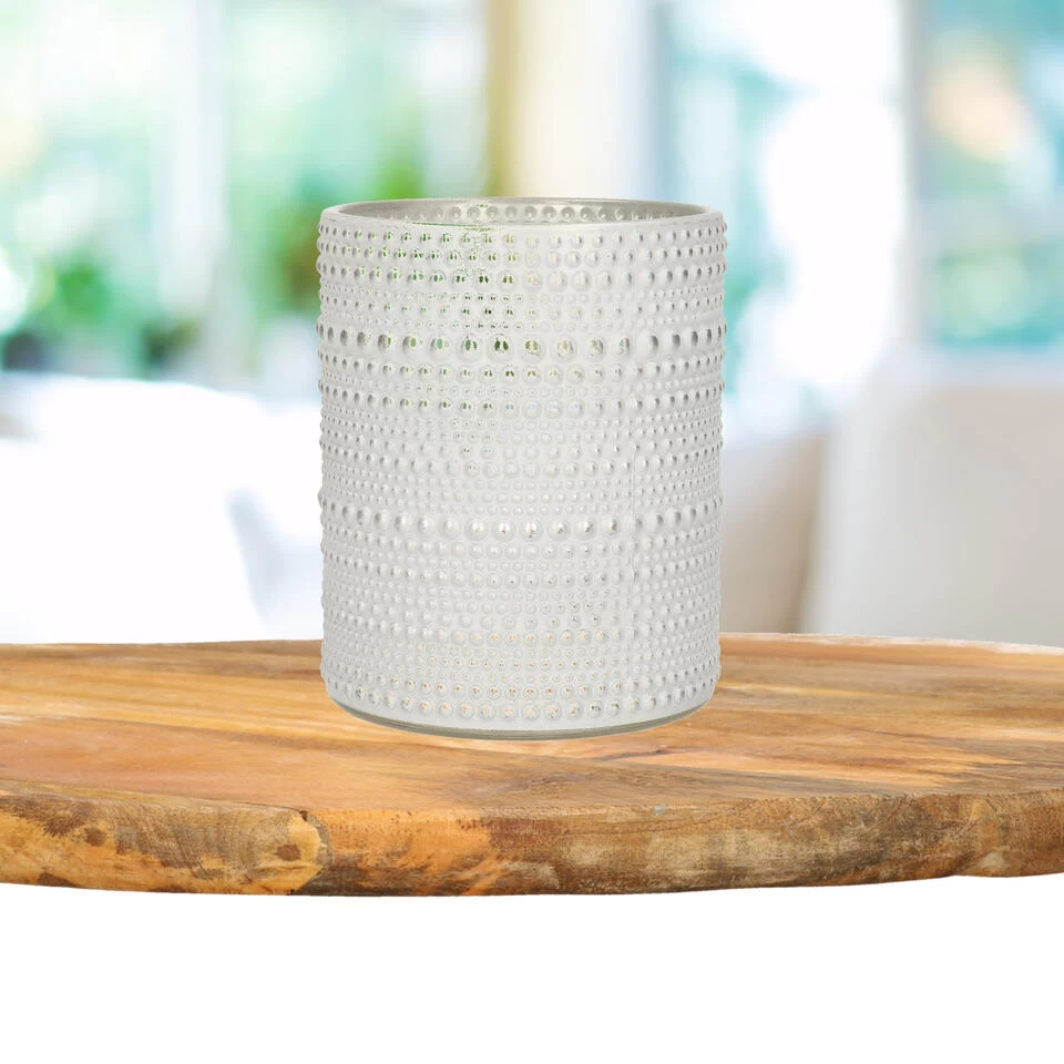 Countryfield Theelichthouder/kaarsenhouder - Parel Wit/zilver - H10 Cm 3 Countryfield Theelichthouder/kaarsenhouder - Parel Wit/zilver - H10 Cm - Afbeelding 3