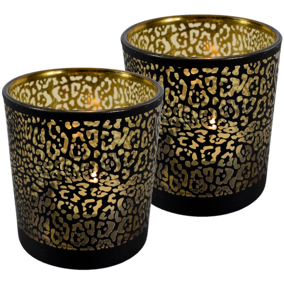Mars & More Waxinelichthouder - Zwart - Glas - Jaguar Print - 18vcm 4 Mars & More Waxinelichthouder - Zwart - Glas - Jaguar Print - 18vcm - Afbeelding 4