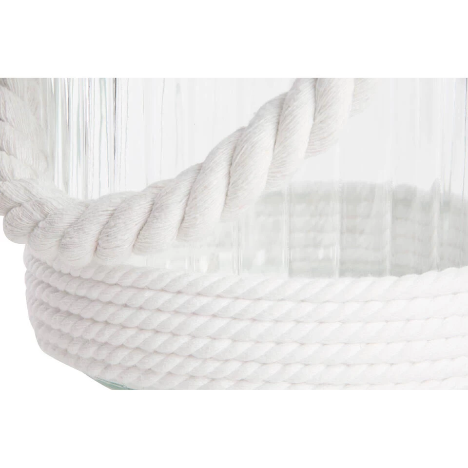 Items Windlicht Kaarshouder - Wit - Glas - Met Touw - 18 Cm 3 Items Windlicht Kaarshouder - Wit - Glas - Met Touw - 18 Cm - Afbeelding 3