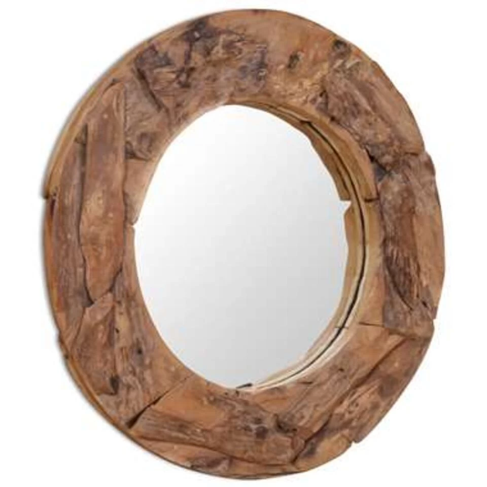 VidaXL Decoratieve Spiegel Rond 80 Cm Teakhout 2 VidaXL Decoratieve Spiegel Rond 80 Cm Teakhout - Afbeelding 2