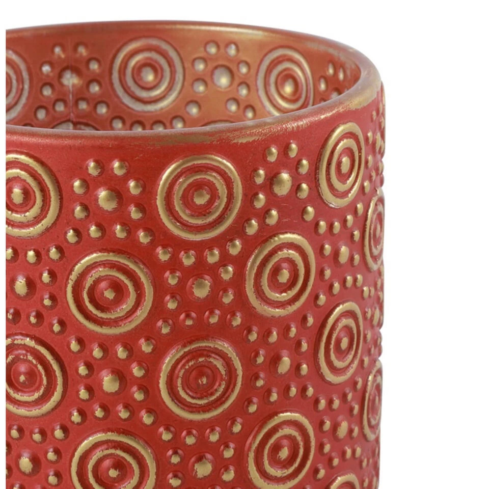 Countryfield Theelichthouder/kaarsenhouder - Rood/goud - H10 Cm 2 Countryfield Theelichthouder/kaarsenhouder - Rood/goud - H10 Cm - Afbeelding 2