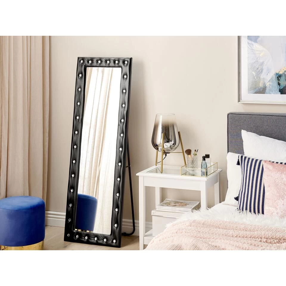 Beliani Staande Spiegel ANSOUIS - Zwart Kunstleer 2 Beliani Staande Spiegel ANSOUIS - Zwart Kunstleer - Afbeelding 2