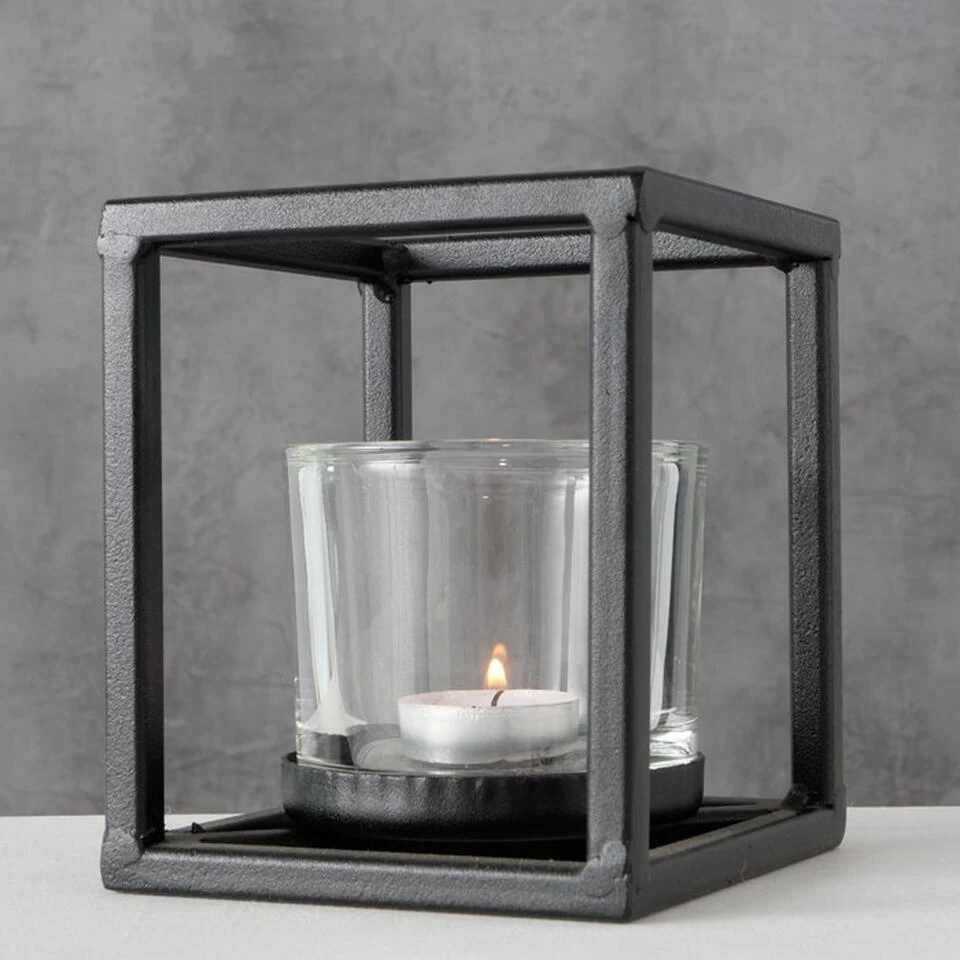 Deco By Boltze Waxinelichthouder - Zwart - Metaal En Glas - 14 Cm 2 Deco By Boltze Waxinelichthouder - Zwart - Metaal En Glas - 14 Cm - Afbeelding 2