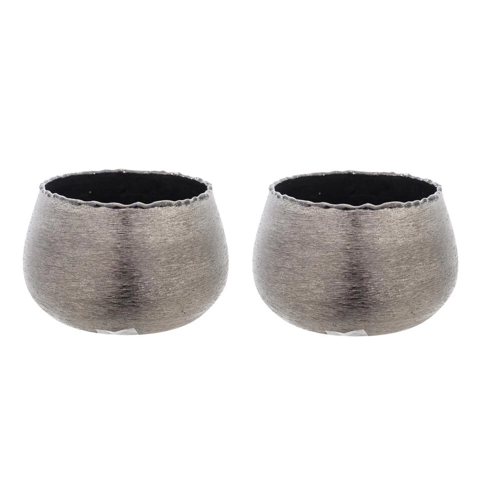 Cosy @ Home Waxinelichthouder - Zilver Met Zwart - Aluminium - 10 Cm 2 Cosy @ Home Waxinelichthouder - Zilver Met Zwart - Aluminium - 10 Cm - Afbeelding 2