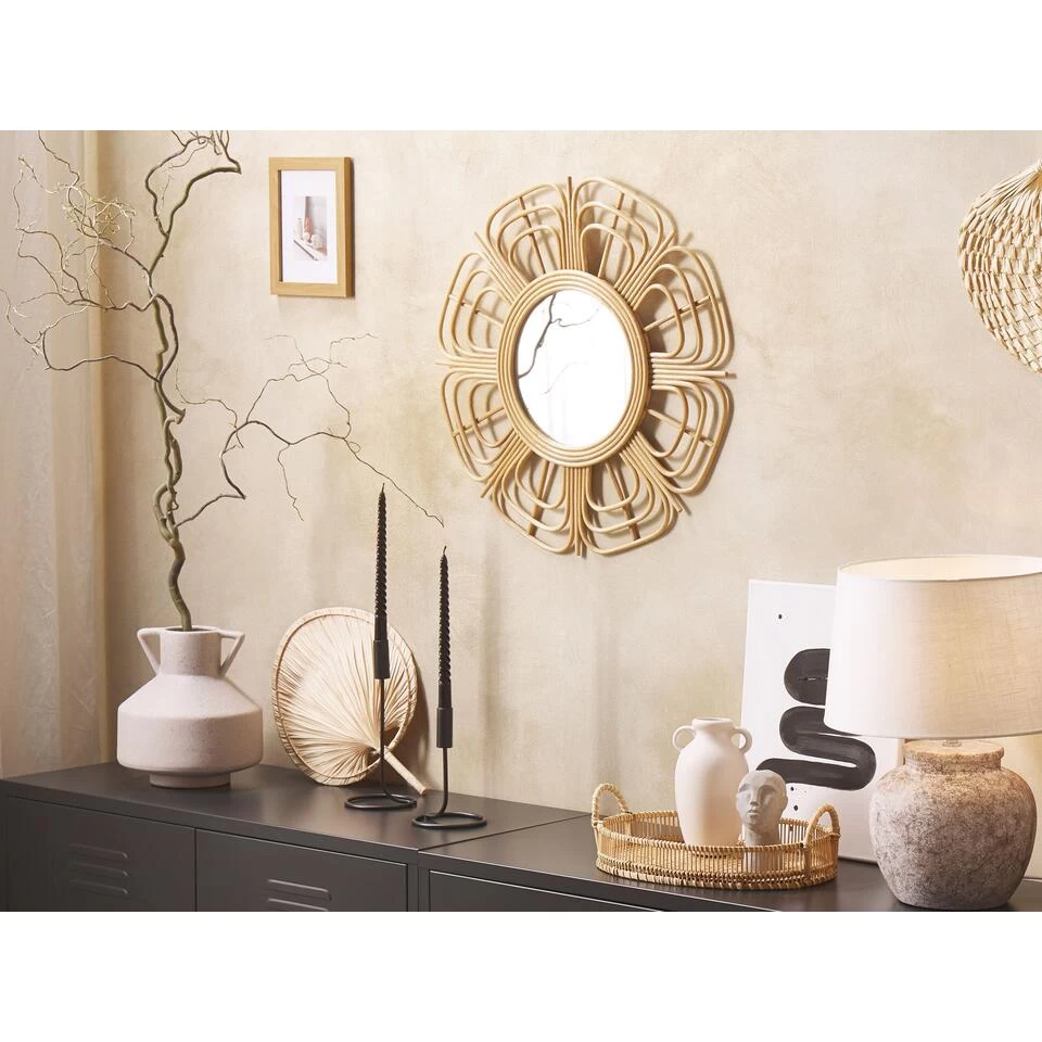Beliani Wandspiegel PASAKU - Beige Rotan 2 Beliani Wandspiegel PASAKU - Beige Rotan - Afbeelding 2