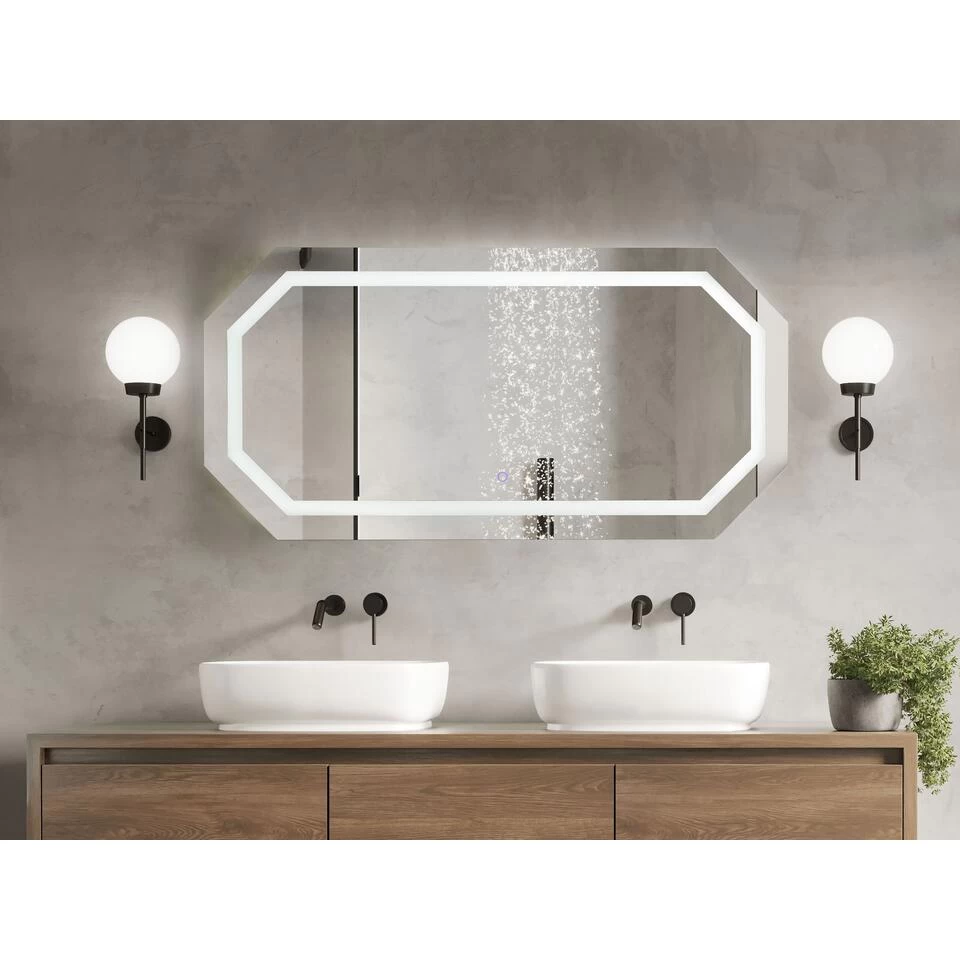 Beliani Badkamerspiegel LOCMARIAQUER - Zilver Glas 2 Beliani Badkamerspiegel LOCMARIAQUER - Zilver Glas - Afbeelding 2