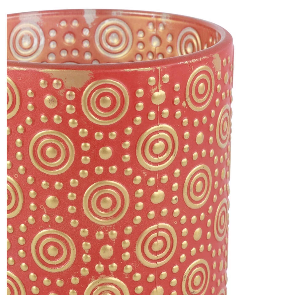 Countryfield Theelichthouder/kaarsenhouder - Rood/goud - H12 Cm 2 Countryfield Theelichthouder/kaarsenhouder - Rood/goud - H12 Cm - Afbeelding 2