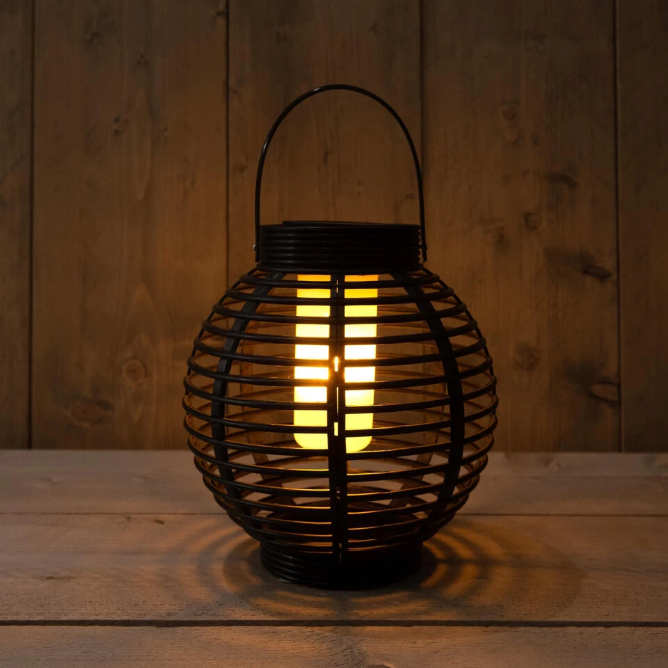 Anna's Collection Lantaarn - Solar - Zwart - Rond - Vlameffect - 23cm 2 Anna's Collection Lantaarn - Solar - Zwart - Rond - Vlameffect - 23cm - Afbeelding 2